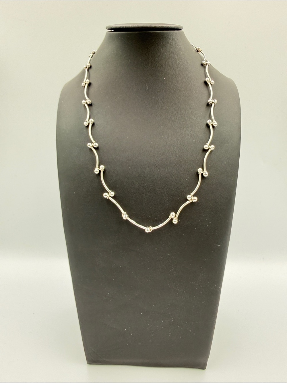 Nine West Silver Tone Beaded Station Necklace